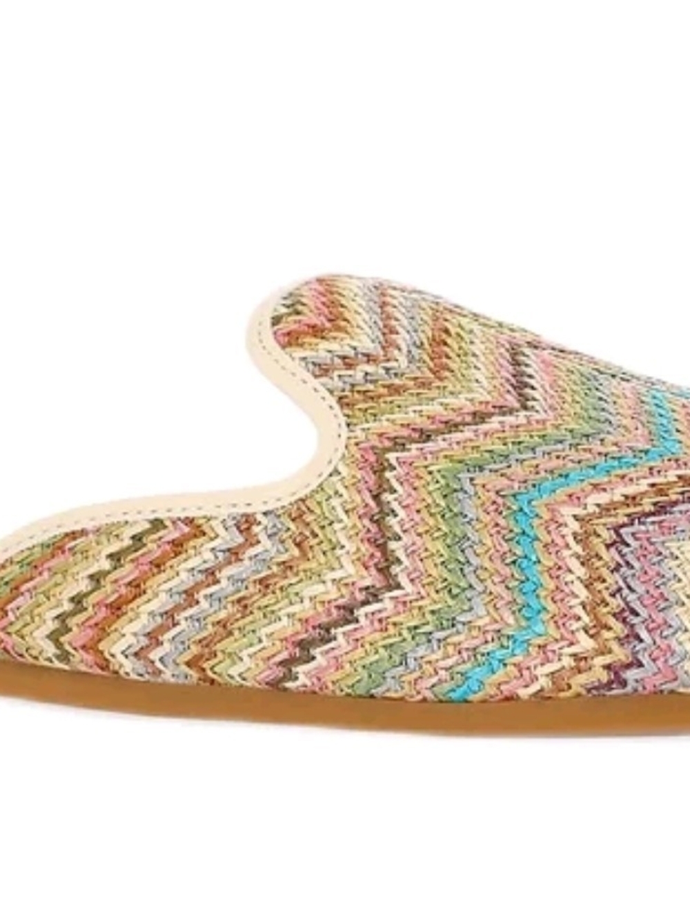 NWT Time and Tru Raffia Mules Size 10 Multicolor Zig Zag Crochet Trendy Loafers